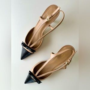 LK Bennett Ottilie Beige and Black Leather Slingbacks